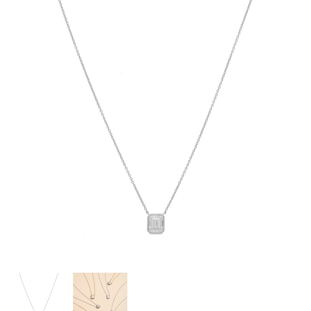 Classic Sterling Silver Emerald-Cut Pendant Necklace - Silver